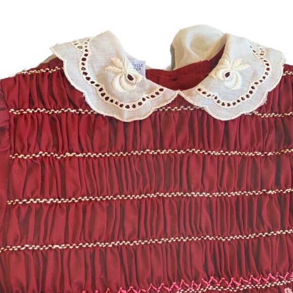 Vintage Polly Flinders Hand Smocked Floral Eyelet Peter Pan Collar Dress 5 - Picture 3 of 8